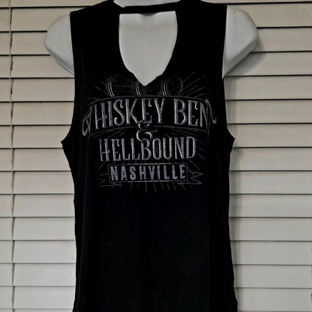 Whiskey Bent & Hellbound Nashville Ladies Med Black Graphic Tank Top